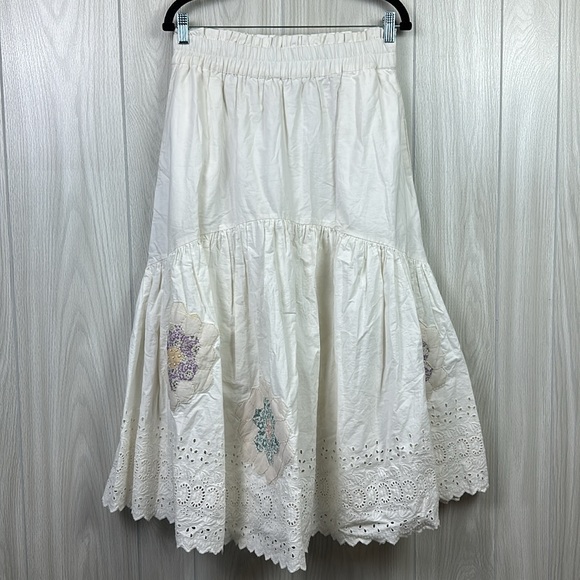 SEA NEW YORK Womens Skirt Violette Cotton Midi Skirt White Ruffle Quilt M - Picture 2 of 11